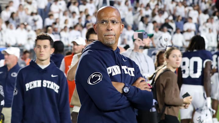 Penn State Nittany Lions head coach James Franklin stands on the field following the game against the Northwestern Wildcats.