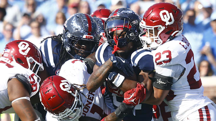 Oklahoma defensive back Eli Bowen (23) helps to make a tackle in last year's loss to Ole Miss. Oklahoma defensive back Eli Bowen (23) helps to make a tackle in last year's loss to Ole Miss.