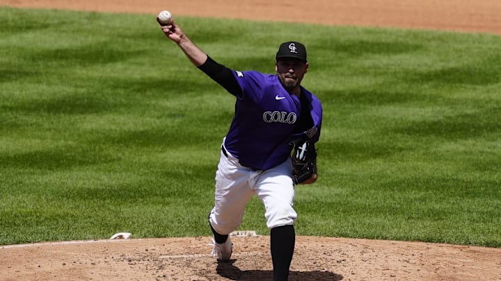 Aug 17, 2025; Denver, Colorado, USA; Colorado Rockies starting pitcher Antonio Senzatela (49) delivers a pitch in the sixth inning against the Arizona Diamondbacks at Coors Field. Mandatory Credit: Ron Chenoy-Imagn Images Aug 17, 2025; Denver, Colorado, USA; Colorado Rockies starting pitcher Antonio Senzatela (49) delivers a pitch in the sixth inning against the Arizona Diamondbacks at Coors Field. Mandatory Credit: Ron Chenoy-Imagn Images