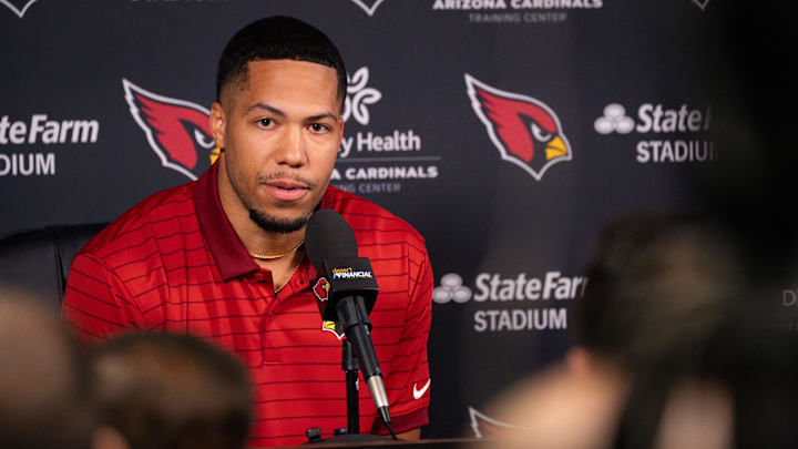 Cardinals fourth-round draft pick Cody Simon speaks to the media at the Arizona Cardinals training center on May 8, 2025, in Tempe. Cardinals fourth-round draft pick Cody Simon speaks to the media at the Arizona Cardinals training center on May 8, 2025, in Tempe.