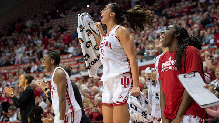 Edessa Noyan (8) spent two seasons at Virginia before transferring to Indiana. She will play her final college season at Nebraska. 