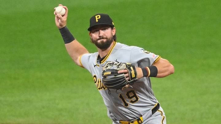 Jul 18, 2026; Cleveland, Ohio, USA; Pittsburgh Pirates shortstop Jared Triolo (19) turns a double play in the second inning against the Cleveland Guardians at Progressive Field. Mandatory Credit: David Richard-Imagn Images Jul 18, 2026; Cleveland, Ohio, USA; Pittsburgh Pirates shortstop Jared Triolo (19) turns a double play in the second inning against the Cleveland Guardians at Progressive Field. Mandatory Credit: David Richard-Imagn Images