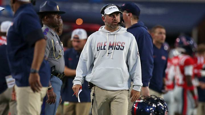 Mississippi Rebels Head Coach Pete Golding looks on during the first quarter against the Charlotte 49ers at Vaught-Hemingway Stadium. Mandatory Credit: Petre Thomas-Imagn Images Mississippi Rebels Head Coach Pete Golding looks on during the first quarter against the Charlotte 49ers at Vaught-Hemingway Stadium. Mandatory Credit: Petre Thomas-Imagn Images