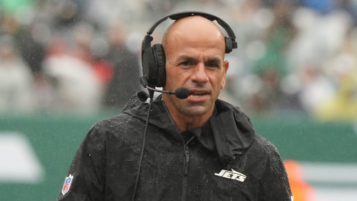 East Rutherford, NJ -- September 29 -- Jets head coach Robert Saleh in the first half as the Denver Broncos edged the New York Jets 10-9 at MetLife Stadium. East Rutherford, NJ -- September 29 -- Jets head coach Robert Saleh in the first half as the Denver Broncos edged the New York Jets 10-9 at MetLife Stadium.
