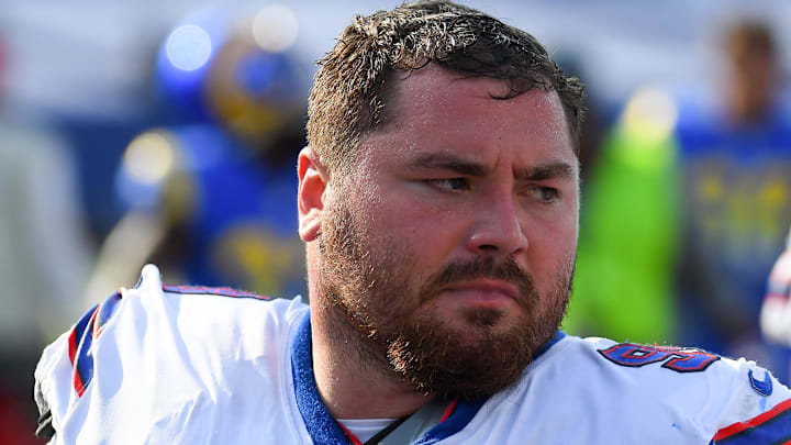 Sep 27, 2020; Orchard Park, New York, USA; Buffalo Bills defensive tackle Harrison Phillips (99) walks off the field following the game against the Los Angeles Rams at Bills Stadium. Mandatory Credit: Rich Barnes-Imagn Images