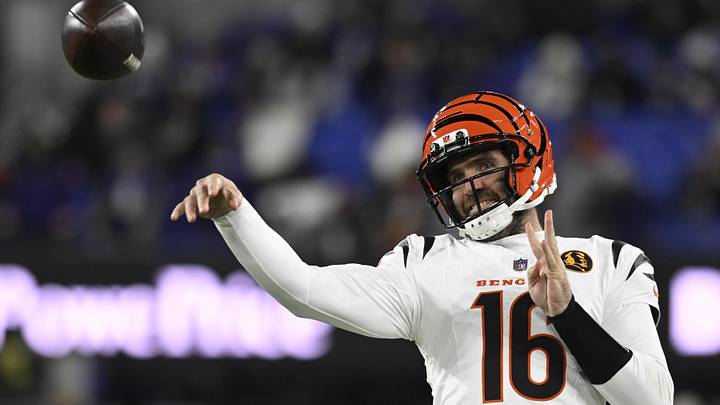 Nov 27, 2025; Baltimore, Maryland, USA; Cincinnati Bengals quarterback Joe Flacco (16) practices before the game at M&T Bank Stadium. Mandatory Credit: Tommy Gilligan-Imagn Images