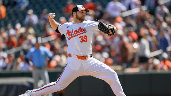 Sep 8, 2024; Baltimore, Maryland, USA; Baltimore Orioles pitcher Corbin Burnes (39) throws a pitch during the first inning against the Tampa Bay Rays at Oriole Park at Camden Yards. Sep 8, 2024; Baltimore, Maryland, USA; Baltimore Orioles pitcher Corbin Burnes (39) throws a pitch during the first inning against the Tampa Bay Rays at Oriole Park at Camden Yards.