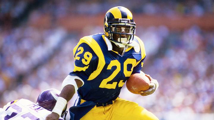 Unknown date; Anaheim ,CA, USA; FILE PHOTO; Los Angeles Rams running back Eric Dickerson (29) carries the ball against the Minnesota Vikings at Anaheim Stadium. Mandatory Credit: Peter Brouillet-USA TODAY NETWORK Unknown date; Anaheim ,CA, USA; FILE PHOTO; Los Angeles Rams running back Eric Dickerson (29) carries the ball against the Minnesota Vikings at Anaheim Stadium. Mandatory Credit: Peter Brouillet-USA TODAY NETWORK