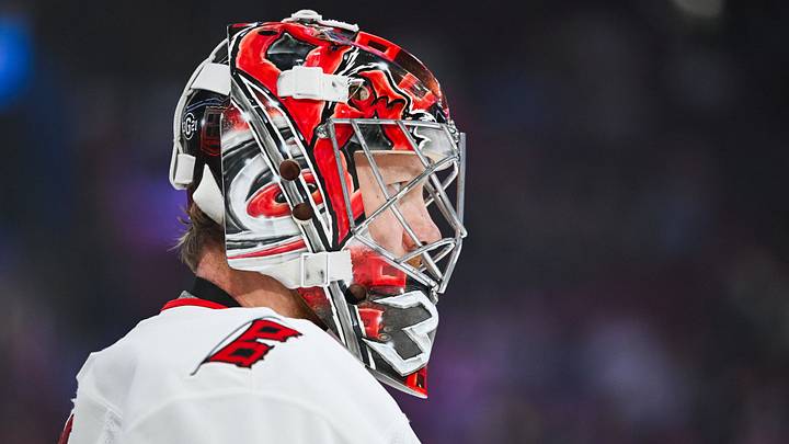 Apr 16, 2025; Montreal, Quebec, CAN; iCarolina Hurricanes goalie Frederik Andersen (31) before the game against the Montreal Canadiens at Bell Centre. Mandatory Credit: David Kirouac-Imagn Images Apr 16, 2025; Montreal, Quebec, CAN; iCarolina Hurricanes goalie Frederik Andersen (31) before the game against the Montreal Canadiens at Bell Centre. Mandatory Credit: David Kirouac-Imagn Images