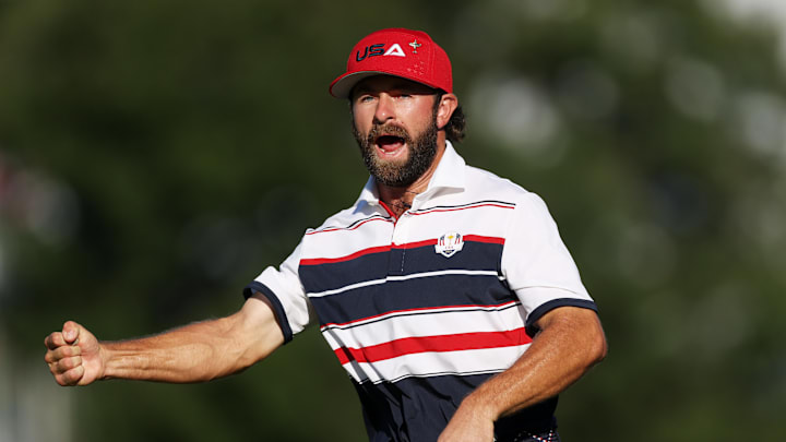 Cameron Young celebrates at the 2025 Ryder Cup at Bethpage Black