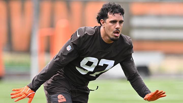 May 8, 2026; Berea, OH, USA; Cleveland Browns defensive end Logan Fano (97) during rookie minicamp at CrossCountry Mortgage Campus. Mandatory Credit: Ken Blaze-Imagn Images May 8, 2026; Berea, OH, USA; Cleveland Browns defensive end Logan Fano (97) during rookie minicamp at CrossCountry Mortgage Campus. Mandatory Credit: Ken Blaze-Imagn Images