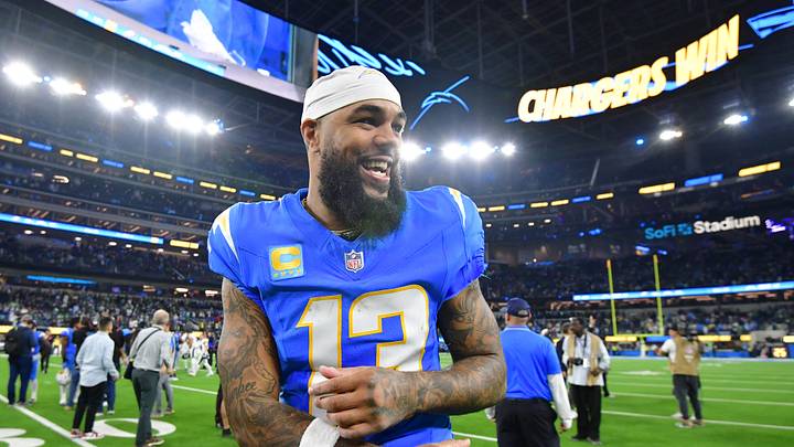 Dec 8, 2025; Inglewood, California, USA; Los Angeles Chargers wide receiver Keenan Allen (13) celebrates after defeating the Philadelphia Eagles at SoFi Stadium. Mandatory Credit: Gary A. Vasquez-Imagn Images Dec 8, 2025; Inglewood, California, USA; Los Angeles Chargers wide receiver Keenan Allen (13) celebrates after defeating the Philadelphia Eagles at SoFi Stadium. Mandatory Credit: Gary A. Vasquez-Imagn Images