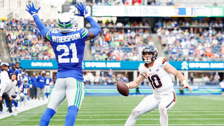Denver Broncos quarterback Bo Nix rushes for a touchdown against the Seattle Seahawks. Denver Broncos quarterback Bo Nix rushes for a touchdown against the Seattle Seahawks.