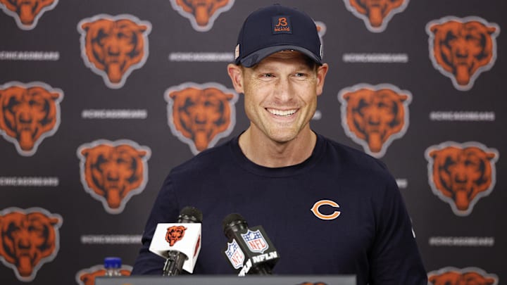 Jun 3, 2025; Lake Forest, IL, USA; Chicago Bears head coach Ben Johnson speaks during minicamp at Halas Hall. Mandatory Credit: Kamil Krzaczynski-Imagn Images