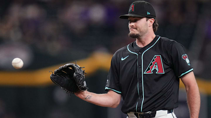 Arizona Diamondbacks left-hander Blake Walston (48) reacts to a called ball by the umpire as he pitches against the San Francisco Giants at Chase Field in Phoenix on Sept. 23, 2024. Arizona Diamondbacks left-hander Blake Walston (48) reacts to a called ball by the umpire as he pitches against the San Francisco Giants at Chase Field in Phoenix on Sept. 23, 2024.