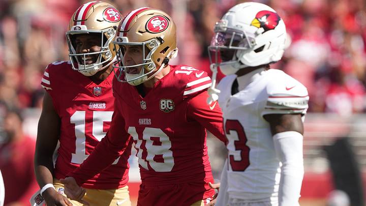Sep 27, 2026; Santa Clara, California, USA; San Francisco 49ers kicker Eddy Pineiro (18) reacts against the Arizona Cardinals in the first half at Levi's Stadium. Mandatory Credit: Darren Yamashita-Imagn Images Sep 27, 2026; Santa Clara, California, USA; San Francisco 49ers kicker Eddy Pineiro (18) reacts against the Arizona Cardinals in the first half at Levi's Stadium. Mandatory Credit: Darren Yamashita-Imagn Images
