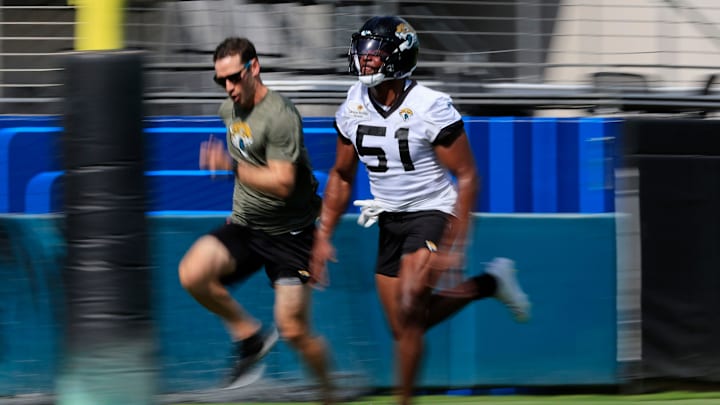 Jacksonville Jaguars linebacker Ventrell Miller (51) sprints during the third and final day.