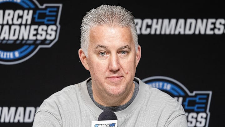 Purdue Boilermakers head coach Matt Painter talks to the media