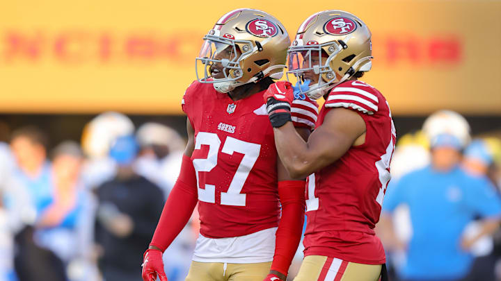 Aug 25, 2023; Santa Clara, California, USA; San Francisco 49ers safety Ji'Ayir Brown (27) during the game against the Los Angeles Chargers at Levi's Stadium. Mandatory Credit: Sergio Estrada-Imagn Images Aug 25, 2023; Santa Clara, California, USA; San Francisco 49ers safety Ji'Ayir Brown (27) during the game against the Los Angeles Chargers at Levi's Stadium. Mandatory Credit: Sergio Estrada-Imagn Images