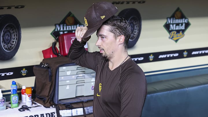 Sep 10, 2023; Houston, Texas, USA; San Diego Padres starting pitcher Blake Snell (4) walks in the