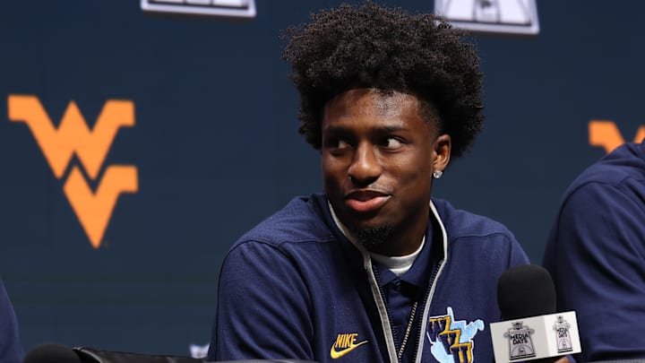 Oct 22, 2025; Kansas City, MO, USA; West Virginias Honor Huff speaks to media during Big 12 Menís Basketball media day at T-Mobile Center. Mandatory Credit: Sophia Scheller-Imagn Images Oct 22, 2025; Kansas City, MO, USA; West Virginias Honor Huff speaks to media during Big 12 Menís Basketball media day at T-Mobile Center. Mandatory Credit: Sophia Scheller-Imagn Images