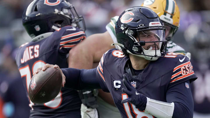 Caleb Williams fires against Green Bay's defense in the second half of Sunday's 20-19 Bears loss. Caleb Williams fires against Green Bay's defense in the second half of Sunday's 20-19 Bears loss.