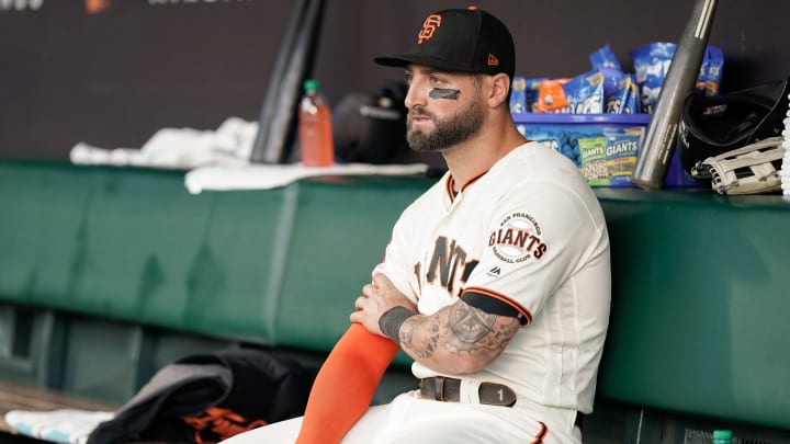 San Francisco Giants center fielder Kevin Pillar (1) before the game against the Colorado Rockies at Oracle Park