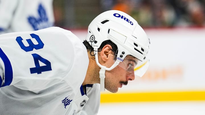 Nov 3, 2024; Saint Paul, Minnesota, USA; Toronto Maple Leafs center Auston Matthews (34) looks on during a game between the Minnesota Wild and Toronto Maple Leafs at Xcel Energy Center. Mandatory Credit: Brace Hemmelgarn-Imagn Images Nov 3, 2024; Saint Paul, Minnesota, USA; Toronto Maple Leafs center Auston Matthews (34) looks on during a game between the Minnesota Wild and Toronto Maple Leafs at Xcel Energy Center. Mandatory Credit: Brace Hemmelgarn-Imagn Images