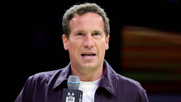 Aug 16, 2026; Phoenix, Arizona, USA; Phoenix Mercury owner Mat Ishbia during a ceremony to add Diana Taurasi (not pictured) to the Ring of Honor during a halftime ceremony of the WNBA game against the Portland Fire at Mortgage Matchup Center. Mandatory Credit: Mark J. Rebilas-Imagn Images