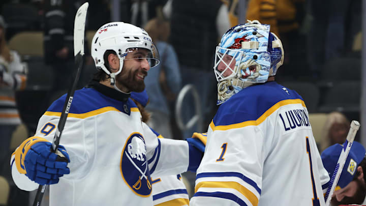 Buffalo Sabres winger Alex Tuch and goaltender Ukko-Pekka Luukkonen