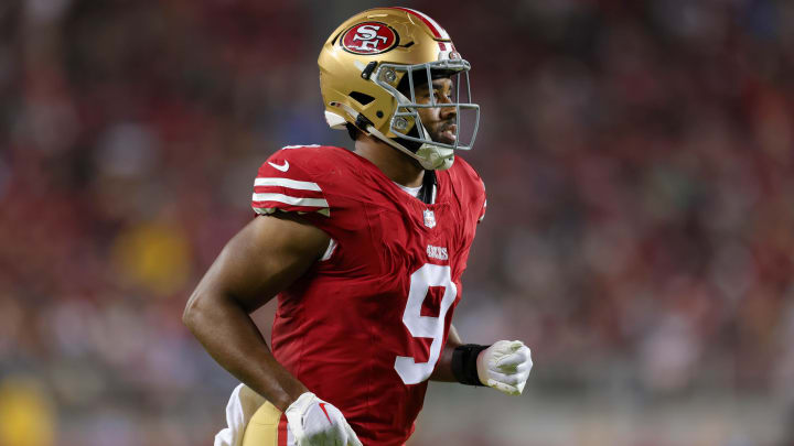 Aug 25, 2023; Santa Clara, California, USA; San Francisco 49ers tight end Brayden Willis (9) during the game against the Los Angeles Chargers at Levi's Stadium. Mandatory Credit: Sergio Estrada-USA TODAY Sports