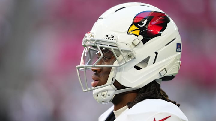 Dec 21, 2025; Glendale, Arizona, USA;  Arizona Cardinals wide receiver Marvin Harrison Jr. (18) on the field during warm ups prior to a game against the Atlanta Falcons at State Farm Stadium. Mandatory Credit: Joe Camporeale-Imagn Images
