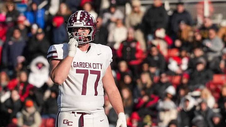 Offensive lineman Zach Olson competes for the Garden City football team this season.