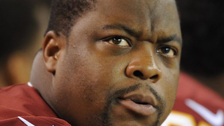 Aug 13, 2015; Cleveland, OH, USA; Washington Redskins defensive tackle Terrance Knighton (98) in a preseason NFL football game at FirstEnergy Stadium. Mandatory Credit: Ken Blaze-Imagn Images