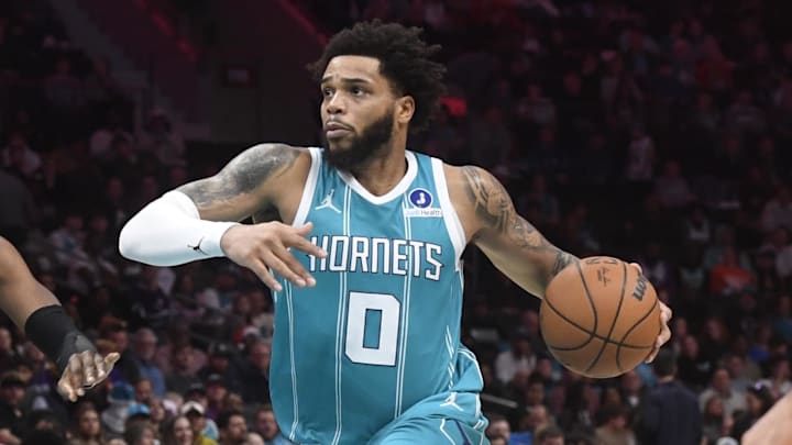 Dec 23, 2025; Charlotte, North Carolina, USA; Charlotte Hornets forward Miles Bridges (0) drives in during the second half agains the Washington Wizards at the Spectrum Center. Mandatory Credit: Sam Sharpe-Imagn Images Dec 23, 2025; Charlotte, North Carolina, USA; Charlotte Hornets forward Miles Bridges (0) drives in during the second half agains the Washington Wizards at the Spectrum Center. Mandatory Credit: Sam Sharpe-Imagn Images