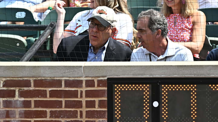 Baltimore Orioles owner David Rubinstein watches the game during the fourth inning against the San Diego Padres at Oriole Park at Camden Yards on July 28, 2024. Baltimore Orioles owner David Rubinstein watches the game during the fourth inning against the San Diego Padres at Oriole Park at Camden Yards on July 28, 2024.