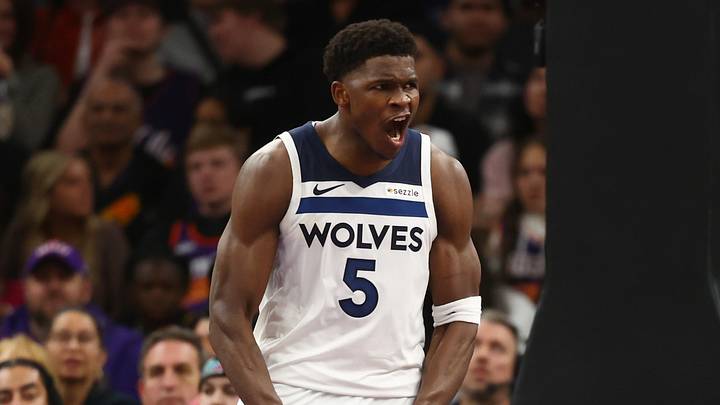 Jan 29, 2025; Phoenix, Arizona, USA; Minnesota Timberwolves guard Anthony Edwards (5) celebrates a play against the Phoenix Suns at Footprint Center. Mandatory Credit: Mark J. Rebilas-Imagn Images Jan 29, 2025; Phoenix, Arizona, USA; Minnesota Timberwolves guard Anthony Edwards (5) celebrates a play against the Phoenix Suns at Footprint Center. Mandatory Credit: Mark J. Rebilas-Imagn Images