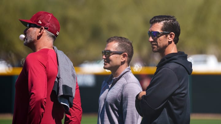 D-Backs general Manager, Mike Hazen watches batting practice at Salt River Fields on March 13, 2022 in Scottsdale, Arizona.

Mlb Baseball Returns