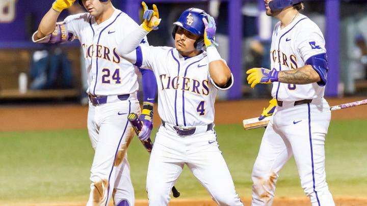 Steven Milam 4 homerun as the LSU Tigers take on the Southern Jaguars in Baton Rouge, LA. Tuesday, March 31, 2026.