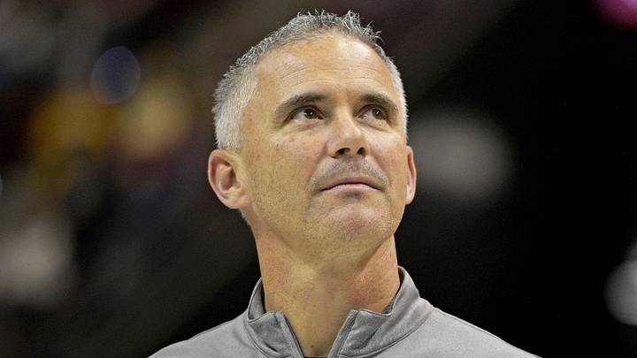 Mar 9, 2024; Tallahassee, Florida, USA; Florida State Seminoles head football coach Mike Norvell accepts the Bear Bryant coach of the Year award during a media timeout of a basketball game against the Miami Hurricanes at Donald L. Tucker Center. Mandatory Credit: Melina Myers-Imagn Images