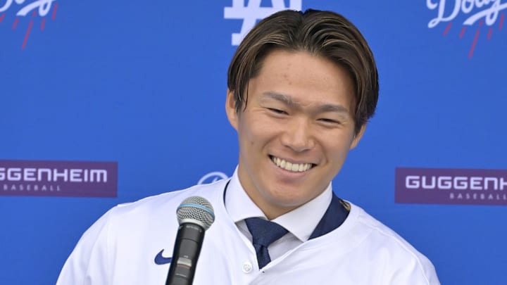 Dec 27, 2023; Los Angeles, CA, USA; Los Angeles Dodgers starting pitcher Yoshinobu Yamamoto (18)