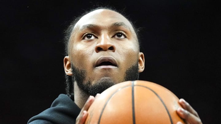 Toronto Raptors Immanuel Quickley warms ups before the game against the Brooklyn Nets. Toronto Raptors Immanuel Quickley warms ups before the game against the Brooklyn Nets.