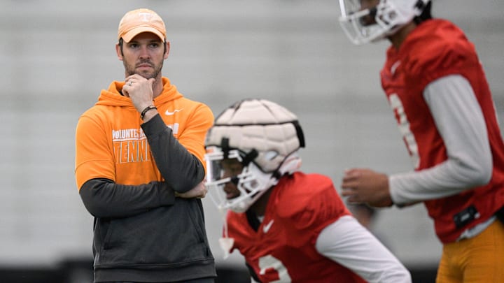 Tennessee quarterbacks coach Joey Halzle during Tennessee football practice at Haslam Field in Knoxville, Tenn., on Saturday, Dec. 17, 2022. The Vols are preparing to play in the Orange Bowl against Clemson on Dec. 30.

Ut Football Practice