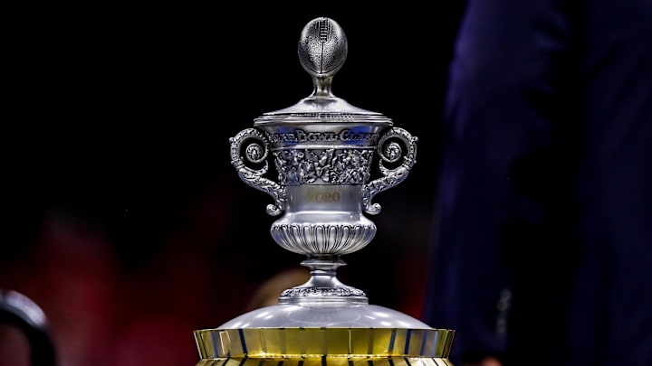 Jan 1, 2020; New Orleans, Louisiana, USA; General view of the Sugar Bowl trophy at Mercedes-Benz Superdome. Mandatory Credit: Stephen Lew-Imagn Images Jan 1, 2020; New Orleans, Louisiana, USA; General view of the Sugar Bowl trophy at Mercedes-Benz Superdome. Mandatory Credit: Stephen Lew-Imagn Images