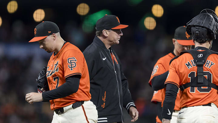 Apr 19, 2024; San Francisco, California, USA; San Francisco Giants third base coach Matt Williams (9) lifts pitcher Blake Snell (7) during the fifth inning of the game against the Arizona Diamondbacks at Oracle Park. Mandatory Credit: John Hefti-Imagn Images Apr 19, 2024; San Francisco, California, USA; San Francisco Giants third base coach Matt Williams (9) lifts pitcher Blake Snell (7) during the fifth inning of the game against the Arizona Diamondbacks at Oracle Park. Mandatory Credit: John Hefti-Imagn Images