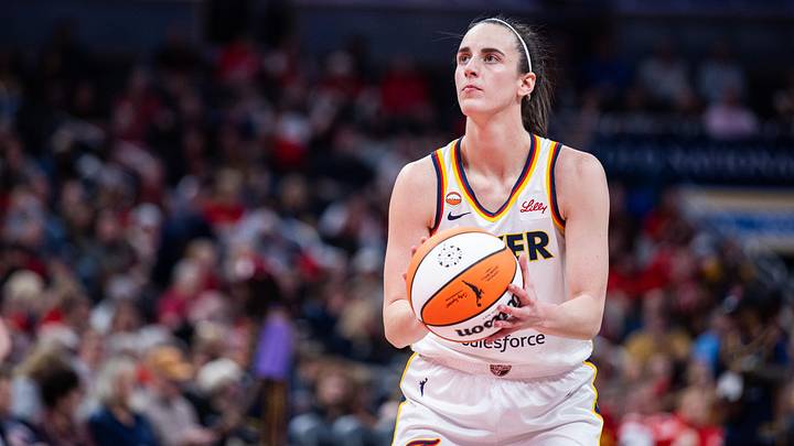 Apr 30, 2026; Indianapolis, IN, USA; Indiana Fever guard Caitlin Clark (22)  shoots the ball  in the second half against the Dallas Wings at the Gainbridge Fieldhouse. Mandatory Credit: Trevor Ruszkowski-Imagn Images