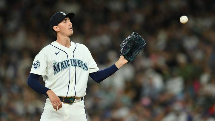 Aug 25, 2026; Seattle, Washington, USA; Seattle Mariners starting pitcher George Kirby (68) during the eighth inning against the Philadelphia Phillies at T-Mobile Park. Mandatory Credit: Steven Bisig-Imagn Images