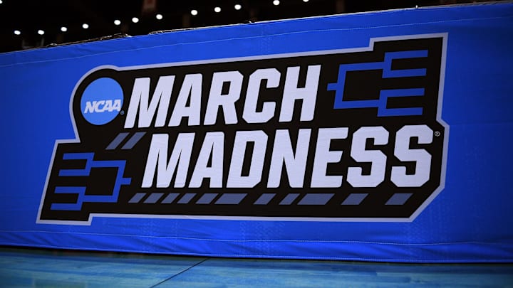 Mar 17, 2022; San Diego, CA, USA; A detailed view of a NCAA March Madness logo during practice before the first round of the 2022 NCAA Tournament at Viejas Arena. Mandatory Credit: Orlando Ramirez-Imagn Images Mar 17, 2022; San Diego, CA, USA; A detailed view of a NCAA March Madness logo during practice before the first round of the 2022 NCAA Tournament at Viejas Arena. Mandatory Credit: Orlando Ramirez-Imagn Images