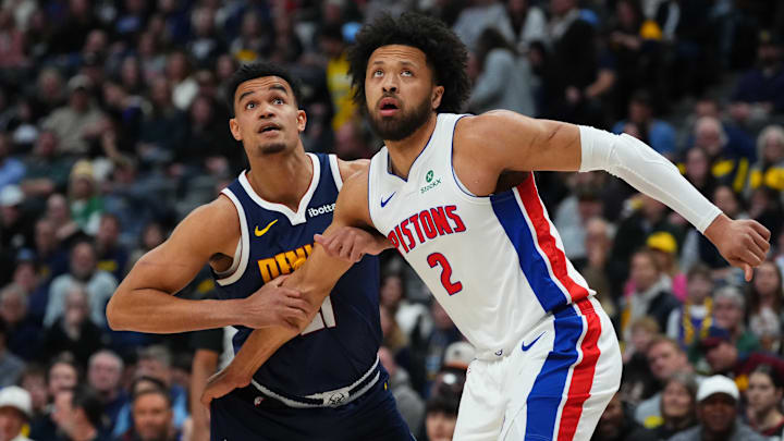 Jan 27, 2026; Denver, Colorado, USA; Detroit Pistons guard Cade Cunningham (2) and Denver Nuggets forward Spencer Jones (21) during the first quarter at Ball Arena. Mandatory Credit: Ron Chenoy-Imagn Images Jan 27, 2026; Denver, Colorado, USA; Detroit Pistons guard Cade Cunningham (2) and Denver Nuggets forward Spencer Jones (21) during the first quarter at Ball Arena. Mandatory Credit: Ron Chenoy-Imagn Images