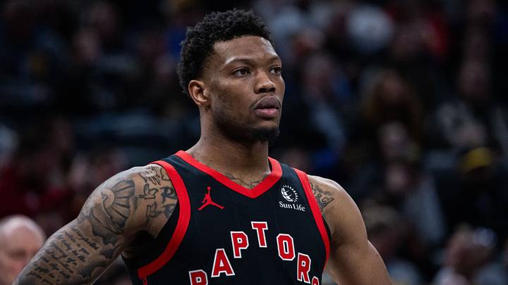 Jan 14, 2026; Indianapolis, Indiana, USA; Toronto Raptors guard Alijah Martin (55) in the first half against the Indiana Pacers at Gainbridge Fieldhouse. Mandatory Credit: Trevor Ruszkowski-Imagn Images